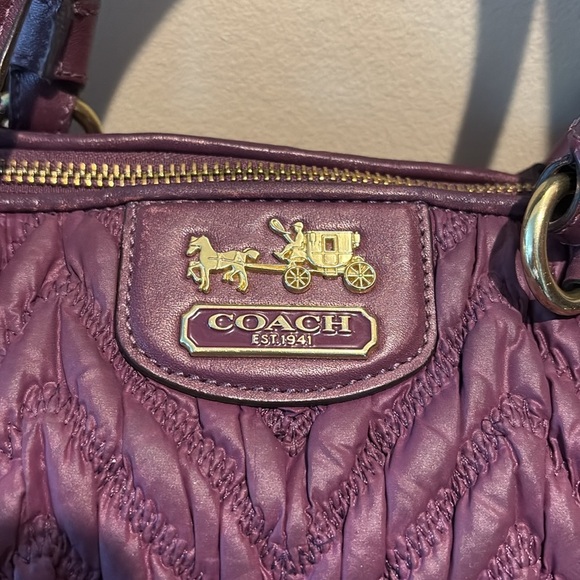 Coach Madison Sophia quilted Satchel shoulder bag dark purple excellent Cond - Picture 2 of 16